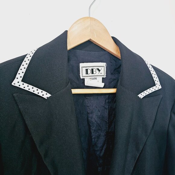 Vintage Black‎ Faux Suede Blazer White Collar Womens Size 13/14《905》A - Picture 3 of 6